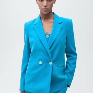 Mango Bright Blue Double-Breasted Blazer
